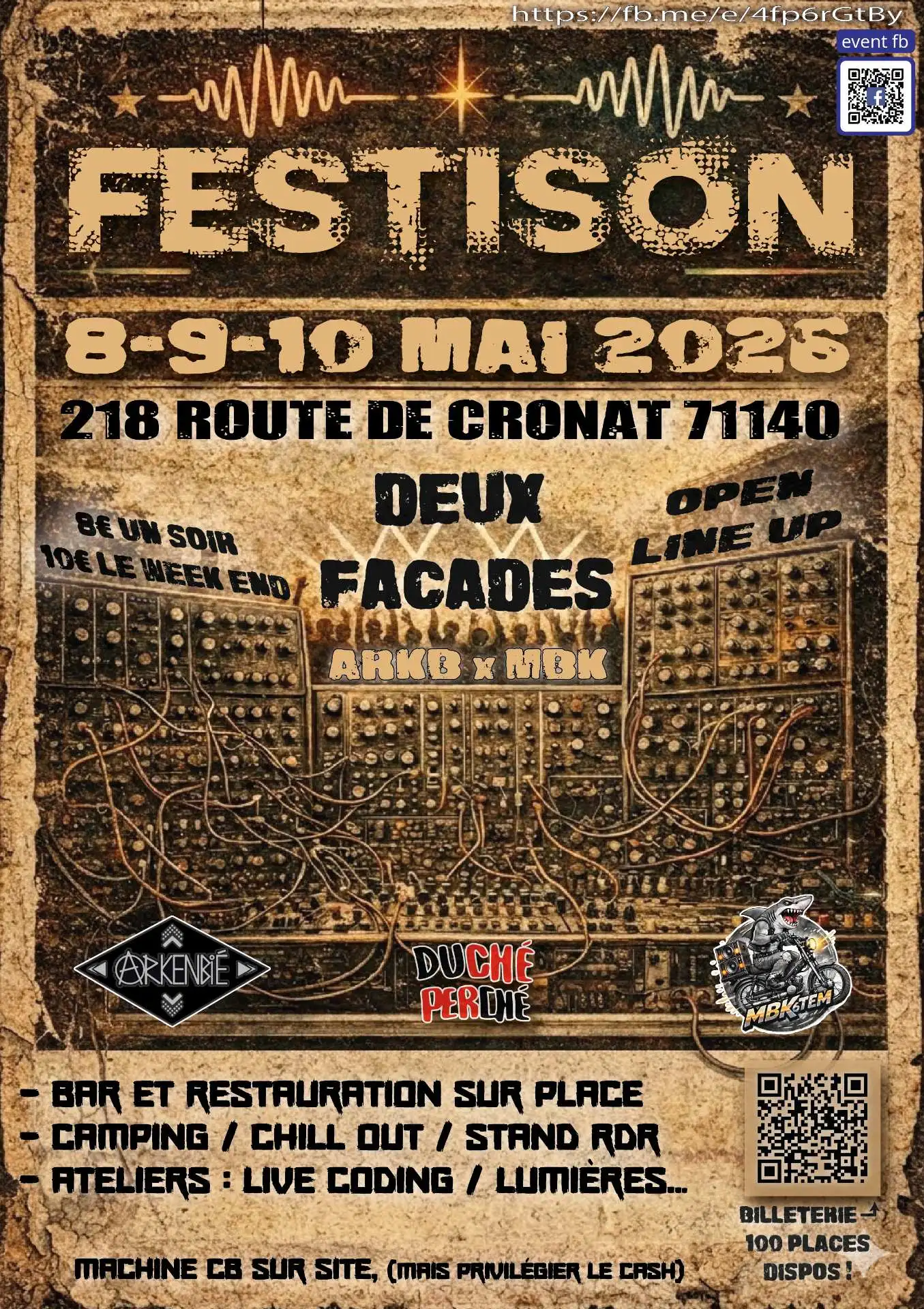L’affiche de cette année, dans des teintes ocres où on retrouve le lien de l’évènement Facebook, « FESTISON » 